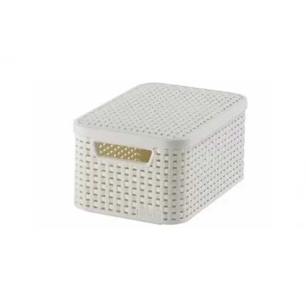 Box úložný RATTAN Style 2 - S krémový s víkem