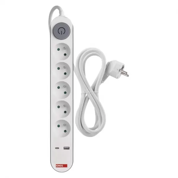 EMOS PRODLUŽKA 5Z 3M S VYP. 1,5MM + USB A+C FAST CHARGING P1513PD