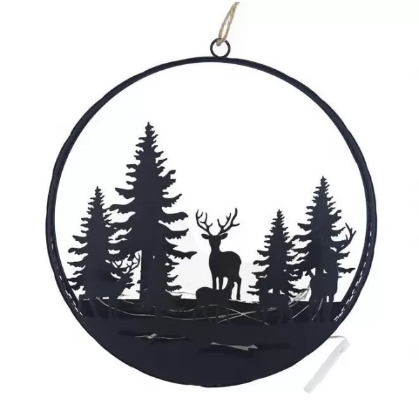 Dekorace kov krajina LED závěsná černá pr. 25 cm