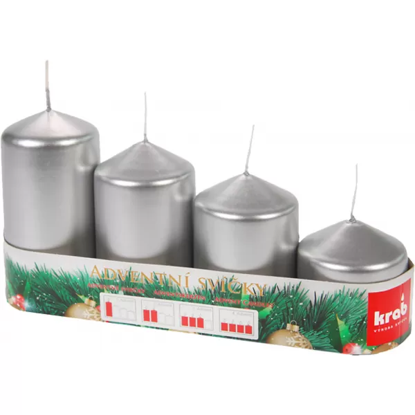 Svíčka adventní schody 50x60/75/90/105 mm - metalická stříbrná (4ks)