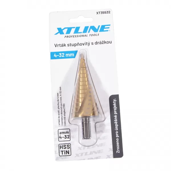 XT Vrták stupňovitý spirál.drážka HSS TiN | 10-45mm krok 5