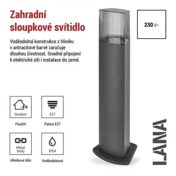 EMOS ZGL0C0P LED zahradní svítidlo sloupek E27,IP54,MAX 25W