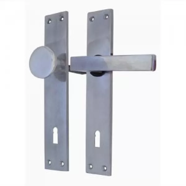 Kování dveřní klika+knoflík, 72 mm, klíč, hliník, blistr