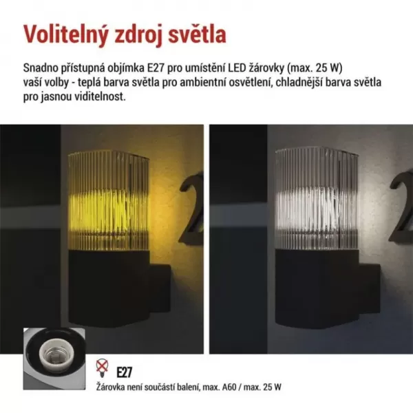 EMOS ZGL010P LED zahradní svítidlo nástěnné E27,IP54,MAX 25W
