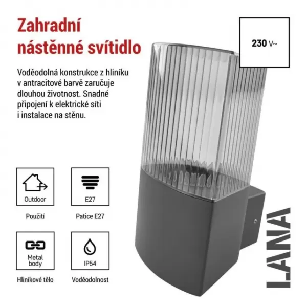 EMOS ZGL010P LED zahradní svítidlo nástěnné E27,IP54,MAX 25W