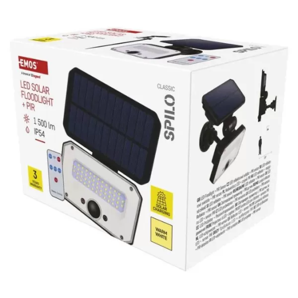 EMOS Solární LED reflektor SPILO s pohybovým čidlem, černý, 1500lm teplá bílá ZG131S