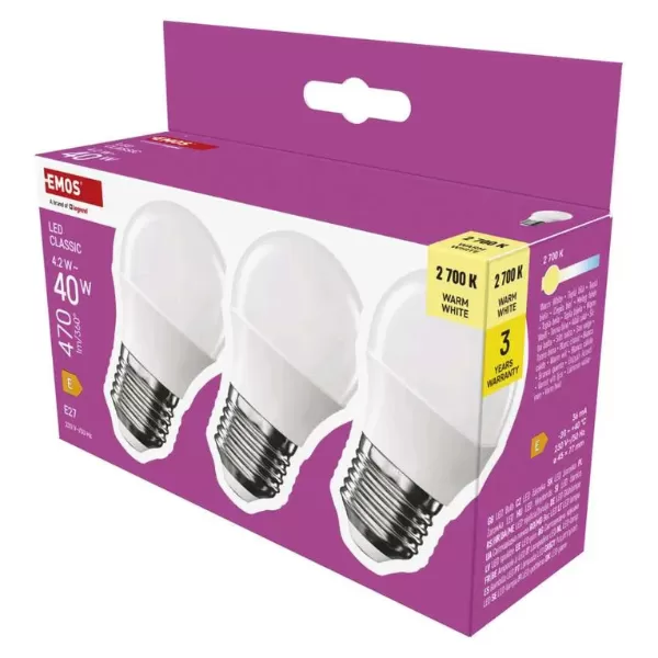 EMOS LED CLS MINI GLOBE 4,2W 40W E27 470lm ZQ6E21.3 3ks/bal