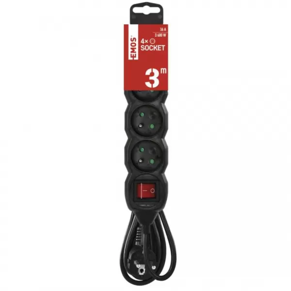 EMOS Prodlužka 4Z 3m černá, vyp. PC1413R
