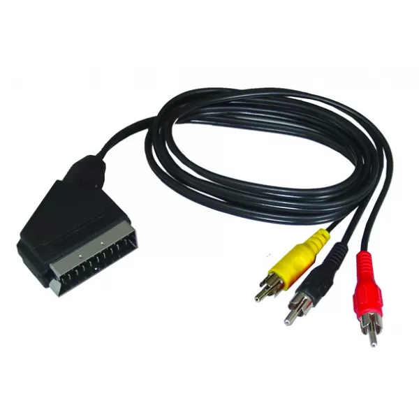 SCART kabel, SCART konektor - 3 x CINCH konektor, přepínatelný, sáček, 1m