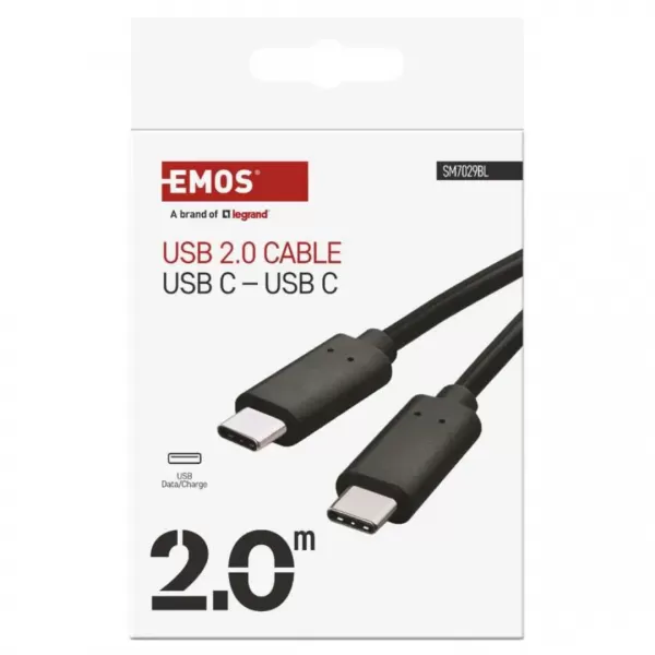 EMOS Nabíjecí a datový kabel 2.0 USB-C/USB-C, 2m černý SM7029BL
