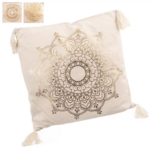 Polštář bavlna mandala béžový/zlatý 45x45 cm 3ASS
