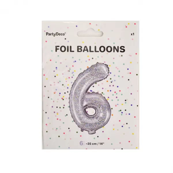 Balónek fólie číslo 6 stříbrný 35 cm