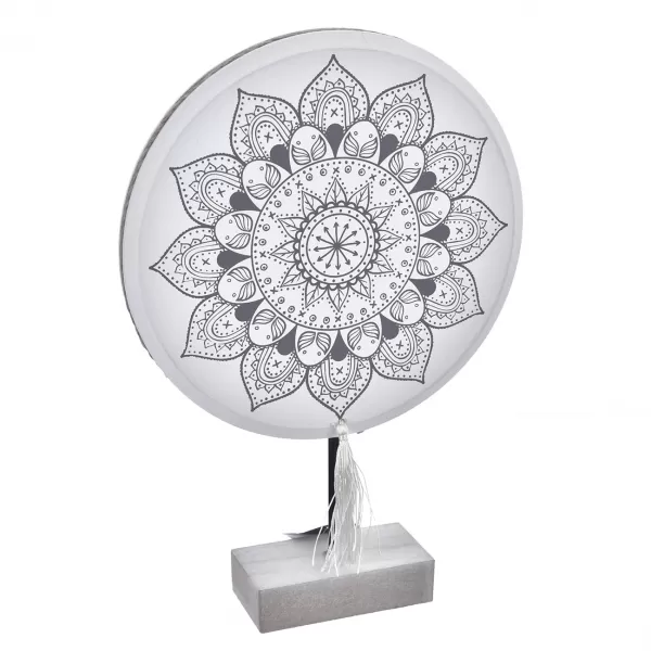 Mandala dřevo stojící bílá/šedá 24x30 cm