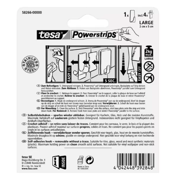 Háček TESA Powerstrips velký stříbrný