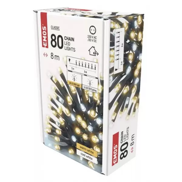 EMOS D4AN01 80LED XMAS CLS TIMER 8M WW/CW-osvětlení vánoční
