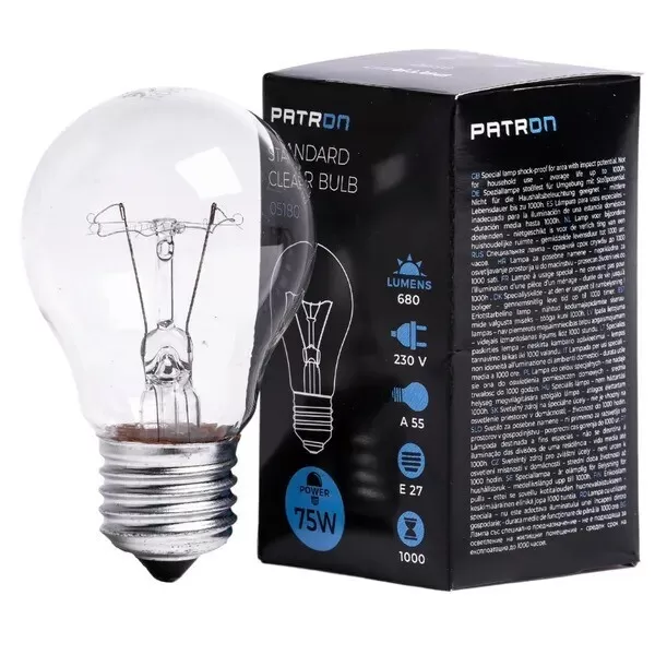Žárovka PATRON 230V 75W E27 čirá pro prům.použití 05180