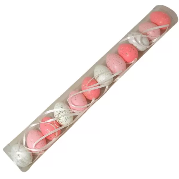 Dekorace - Vejce plast tuba 4cm/12ks růž.kropenatá