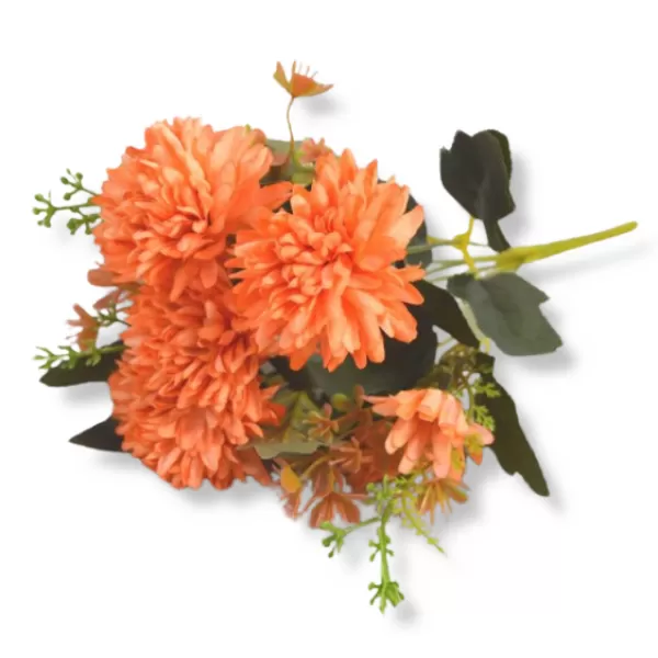 Dekorace - Chryzantéma 7 květů 30cm oranžová