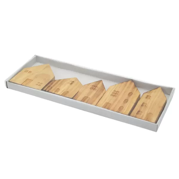 Dekorace - Vesnička dřevo 5 domů 33x12cm přírodní