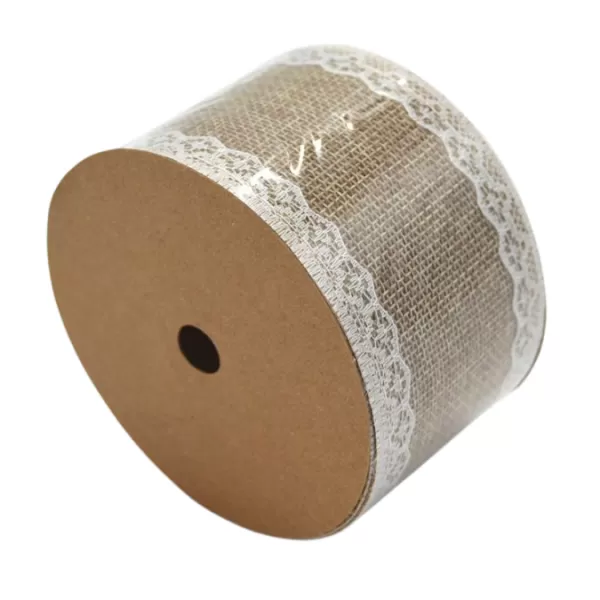 Dekorace - Stuha juta s krajkou v kraji 6cm/10y