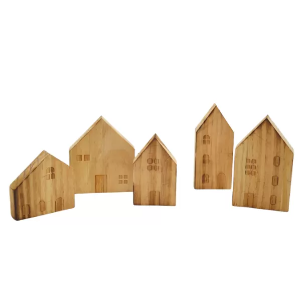 Dekorace - Vesnička dřevo 5 domů 33x12cm přírodní