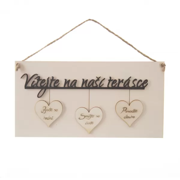 Cedule dřevo Vítejte na naší terásce 34x16 cm