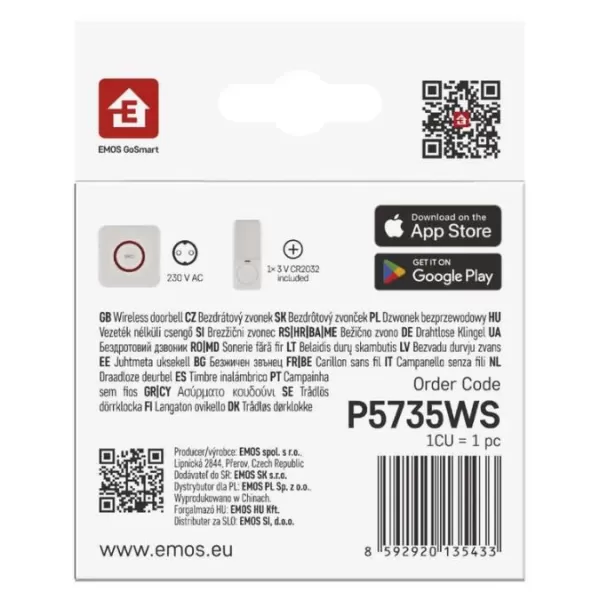EMOS GOSMART Zvonek bezdrátový AC P5735WS