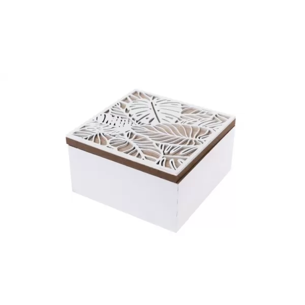 Box dřevo list hnědý/bílý 15x15x8 cm