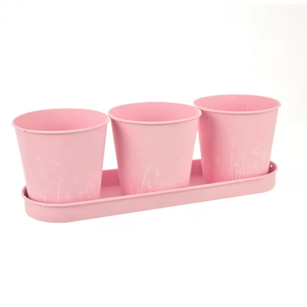 Květináč plech vážka růžový 3 ks 33x11x11 cm