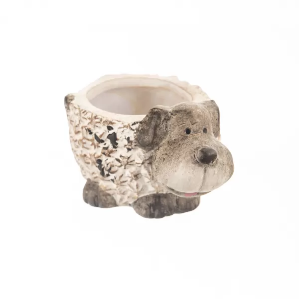 Květináč polyresin kamínky pes hnědý 14x10x8 cm