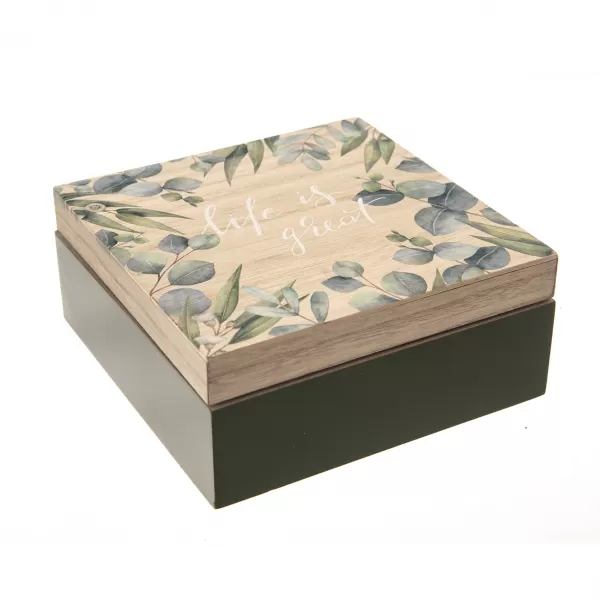 Box dřevo FLOWERS velký 18x18x8 cm