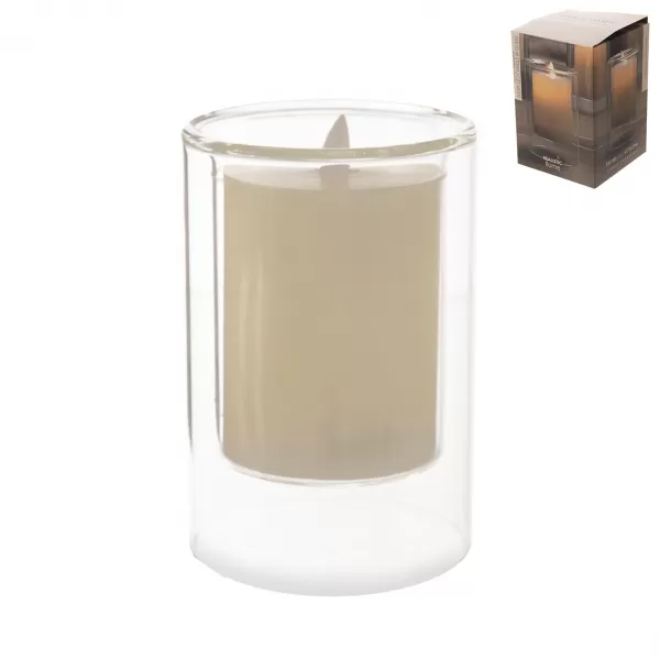 Svíčka UH/sklo LED béžová 10x10x15 cm