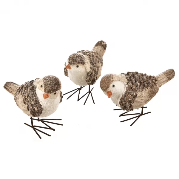 Ptáček polyresin/kov bílý/hnědý 11 cm 3ASS