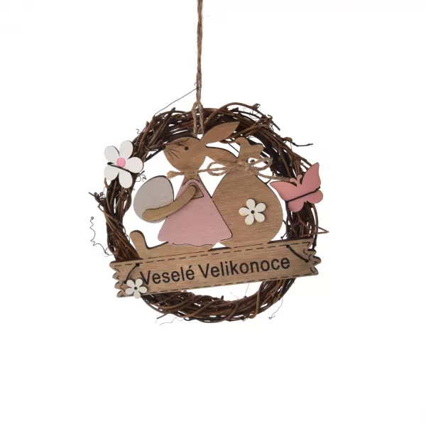 Věnec proutí/dřevo Veselé Velikonoce pr. 15 cm