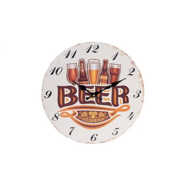 Hodiny nástěnné dřevo Beer béžové pr. 34 cm