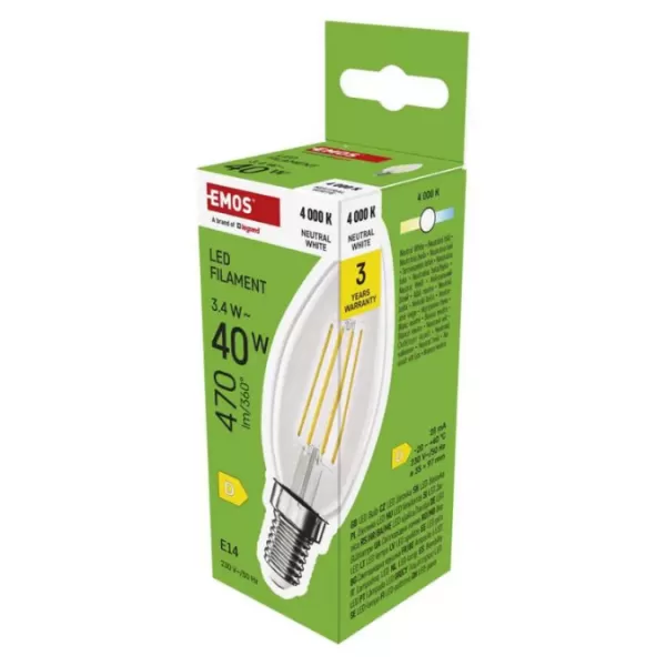 EMOS LED FLM CANDLE 3,4W 40W 470lm E14 NW ZF3D23