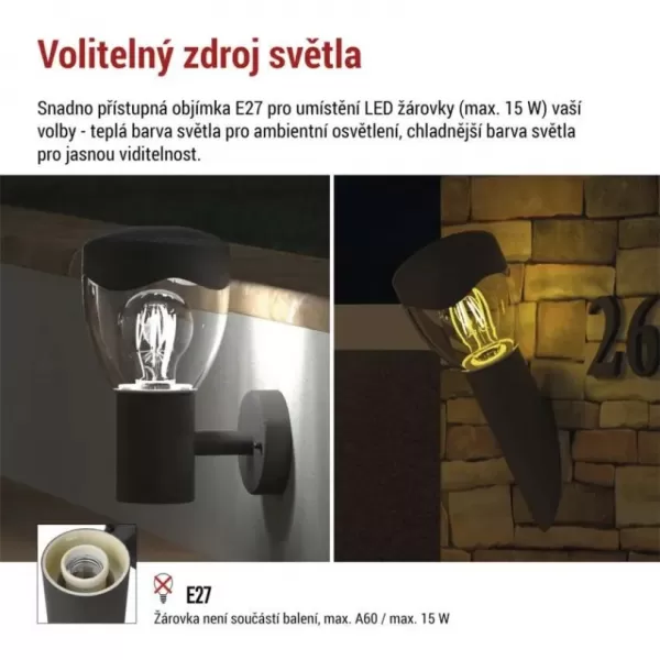 EMOS ZGA020P LED zahradní svítidlo nástěnné E27,IP44,MAX 15W