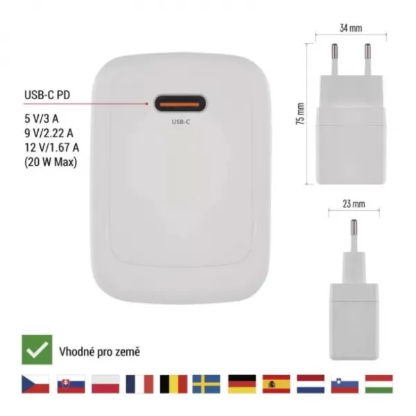 EMOS USB ADAPTÉR BASIC SÍŤ GAN PD 20W,C V01G20