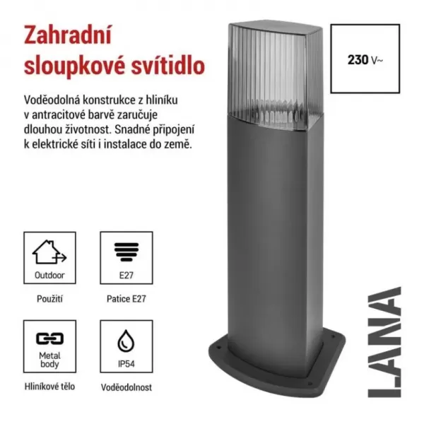 EMOS ZGL0A0P LED zahradní svítidlo sloupek E27,IP54,MAX 25W