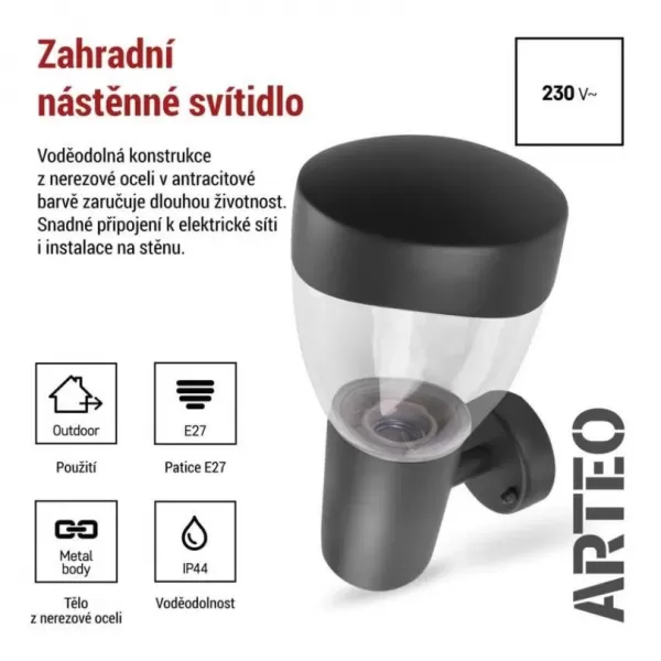 EMOS ZGA010P LED zahradní svítidlo nástěnné E27,IP44,MAX 15W