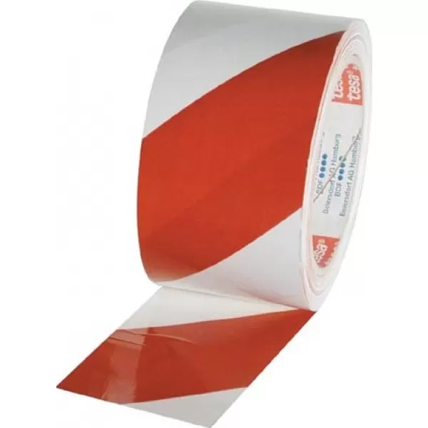 Páska TESA výstražná samolepící PVC 33m x50mm samolepící, červeno-bílá