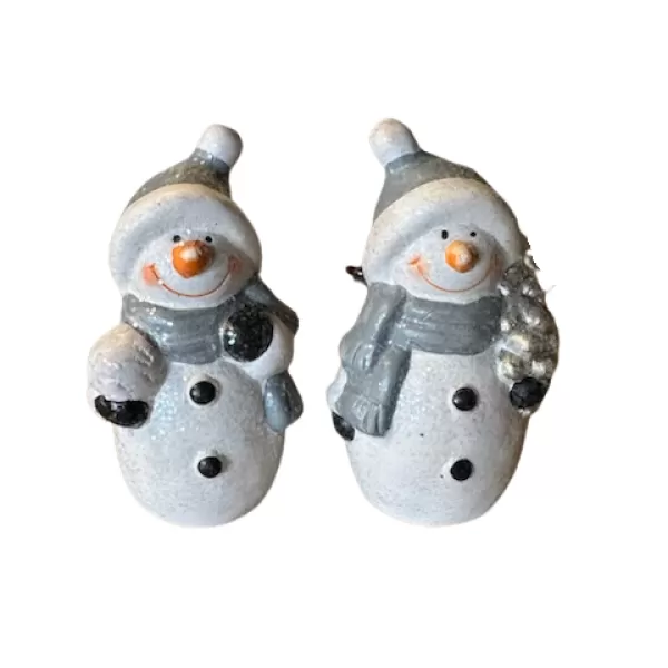 Dekorace - Sněhulák s předměty modrý keramika 12cm