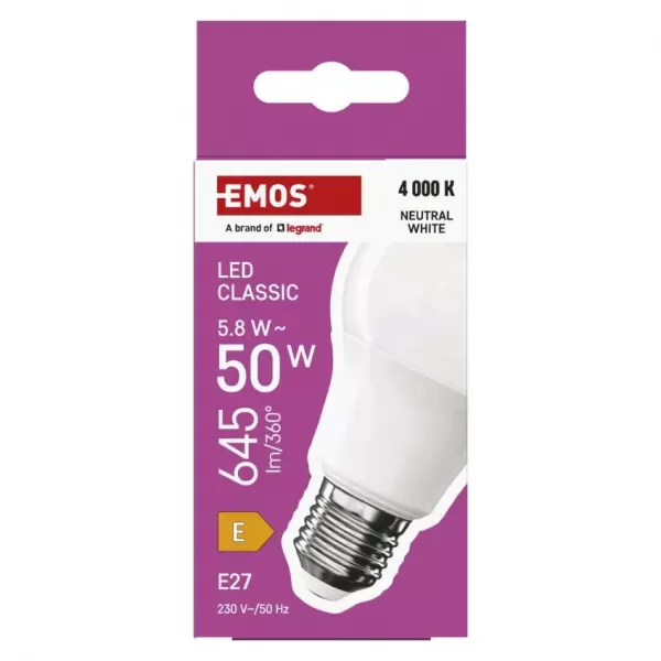 EMOS LED CLS A60 5,8W (50W) 645lm E27 NW