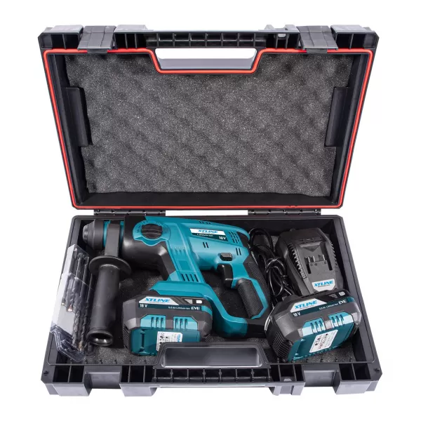 XT Aku kladivo SDS PLUS + 2 baterie 5.0Ah + sada vrtáků + nabíječka 3.5A + box