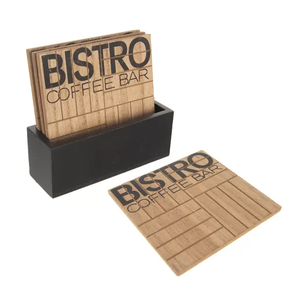 Podtácek dřevo+stojan Bistro 10x10 cm 4 ks