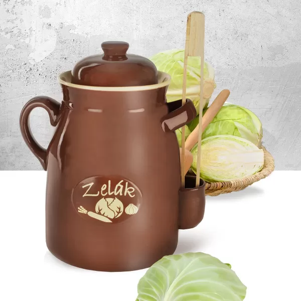 Hrnec ker. na nakládání+víko, kleště 6 l zelák