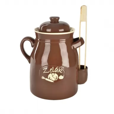 Hrnec ker. na nakládání+víko, kleště 6 l zelák