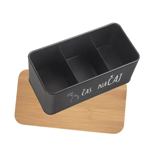 Dóza plech/bambus 20,3x10,3x9 cm Čas na čaj BLACK CZ, SK