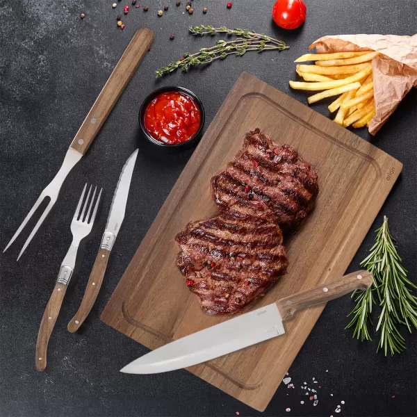 Steak set nůž+vidlička+vidlice nerez/dřevo