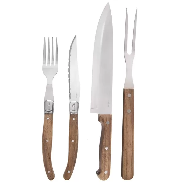 Steak set nůž+vidlička+vidlice nerez/dřevo